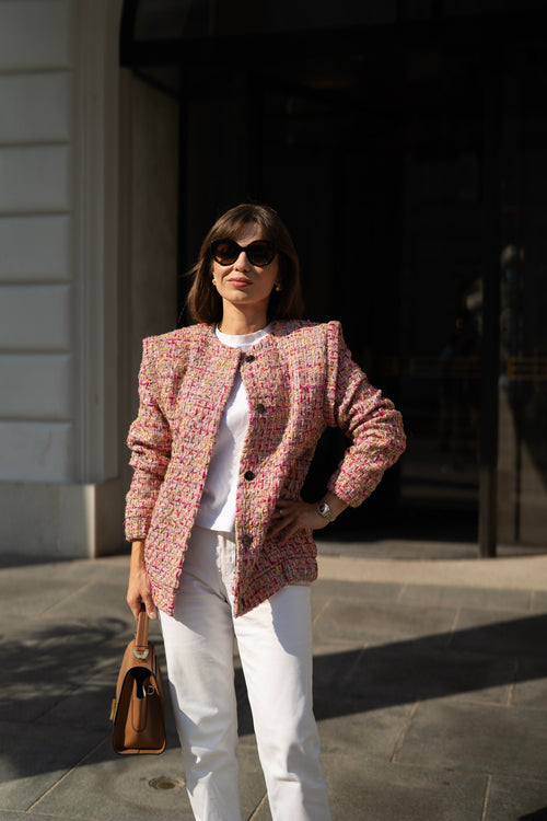 'SAMURAI CAMBON' PINK BOMBER JACKET À LA CHANEL WITH SILK LINING