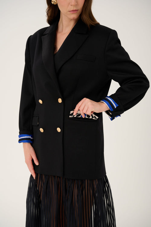 'ÉCLAT' BLACK WOOL AND CASHMERE JACKET WITH GOLD BUTTONS