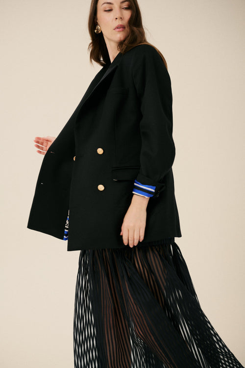 'ÉCLAT' BLACK WOOL AND CASHMERE JACKET WITH GOLD BUTTONS