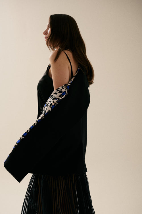 'ÉCLAT' BLACK WOOL AND CASHMERE JACKET WITH GOLD BUTTONS