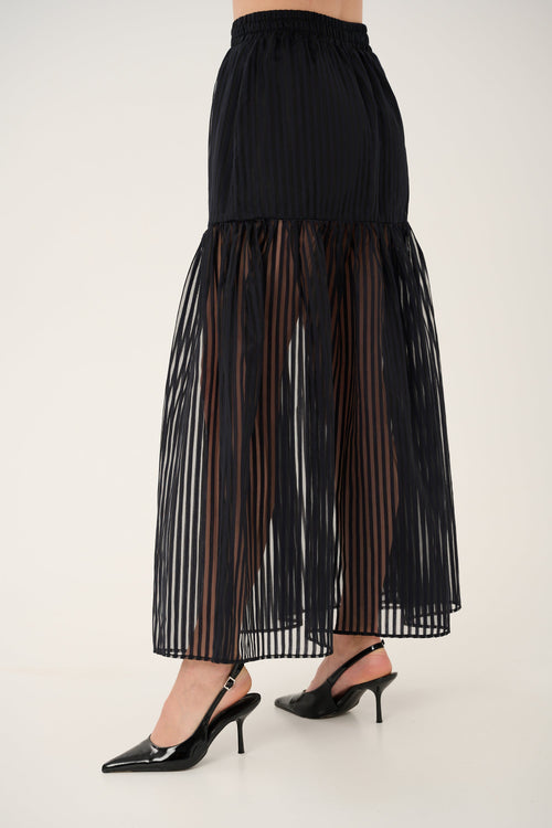 'ÉTHER' TRANSPARENT SILK AND WOOL SKIRT WITH SILK LINING