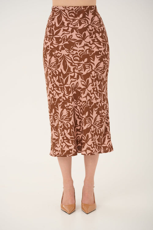 'SEPIA' VISCOSE SKIRT WITH FLORAL PRINT
