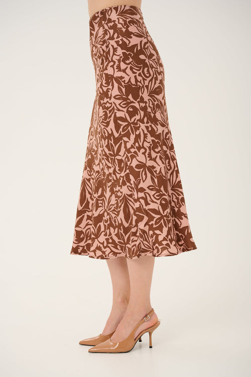 'SEPIA' VISCOSE SKIRT WITH FLORAL PRINT