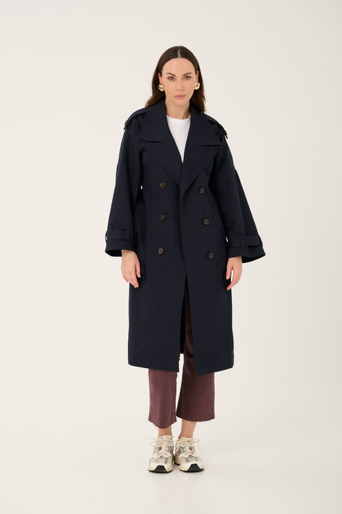 'NUIT' NAVY TRENCH COAT WITH WIDE SLEEVES