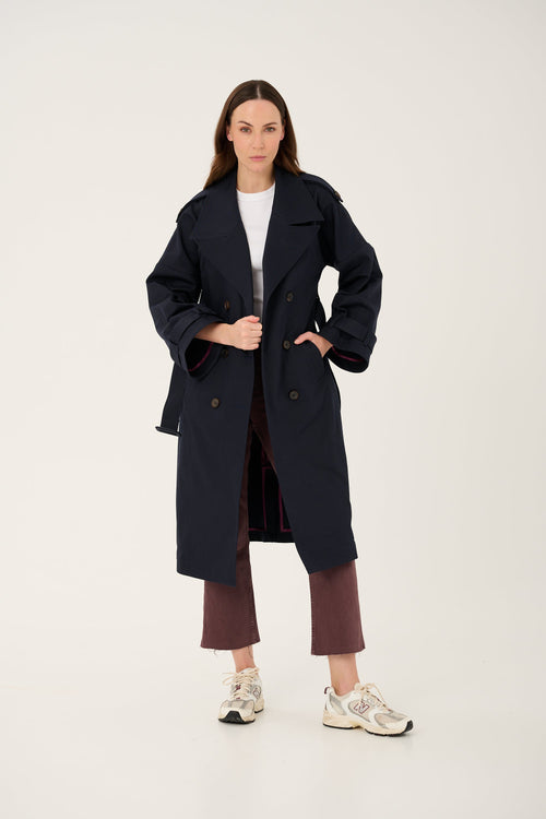 'NUIT' NAVY TRENCH COAT WITH WIDE SLEEVES