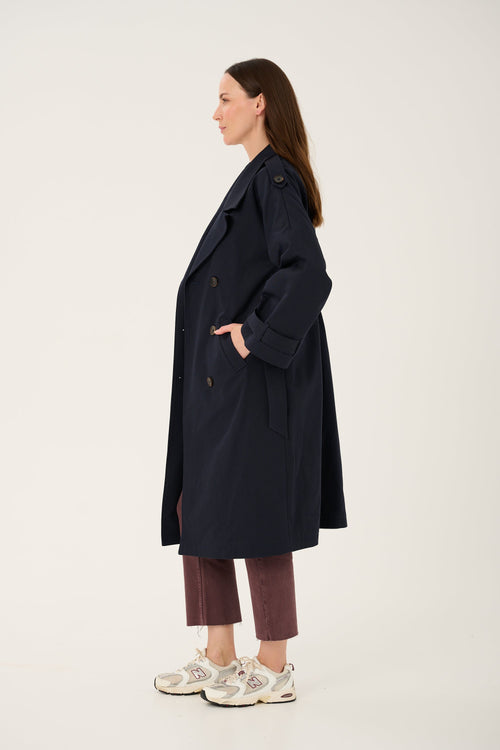 'NUIT' NAVY TRENCH COAT WITH WIDE SLEEVES