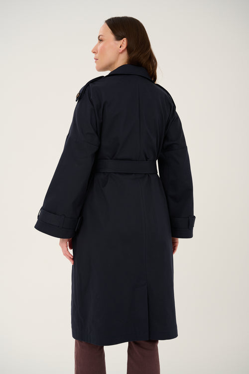 'NUIT' NAVY TRENCH COAT WITH WIDE SLEEVES