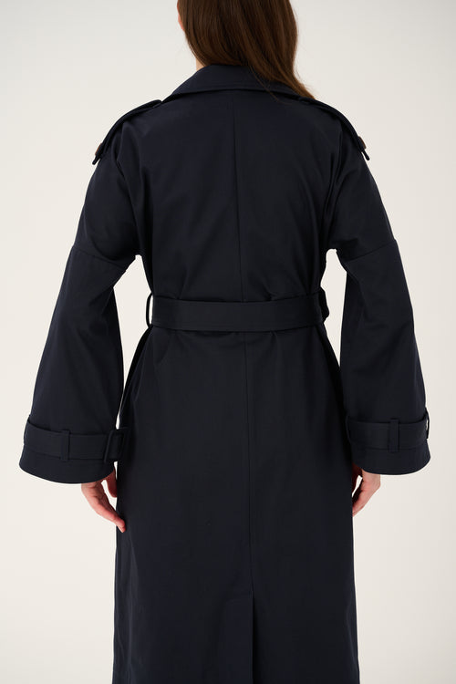 'NUIT' NAVY TRENCH COAT WITH WIDE SLEEVES