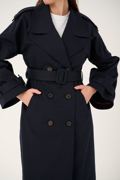 'NUIT' NAVY TRENCH COAT WITH WIDE SLEEVES