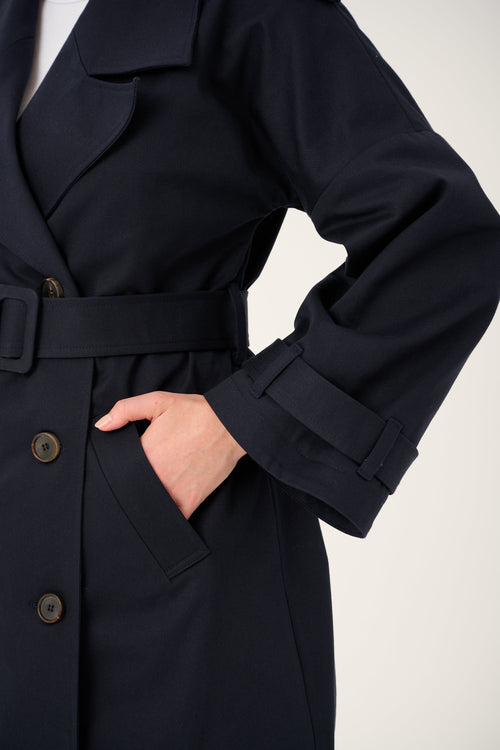 'NUIT' NAVY TRENCH COAT WITH WIDE SLEEVES