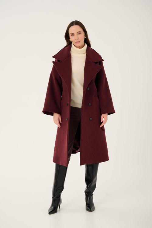 'BORDEAUX' CASHMERE AND WOOL COAT WITH KIMONO-STYLE SLEEVES