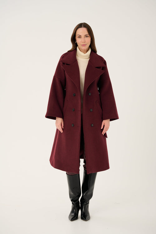 'BORDEAUX' CASHMERE AND WOOL COAT WITH KIMONO-STYLE SLEEVES