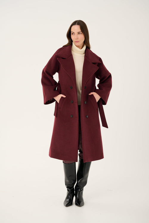 'BORDEAUX' CASHMERE AND WOOL COAT WITH KIMONO-STYLE SLEEVES