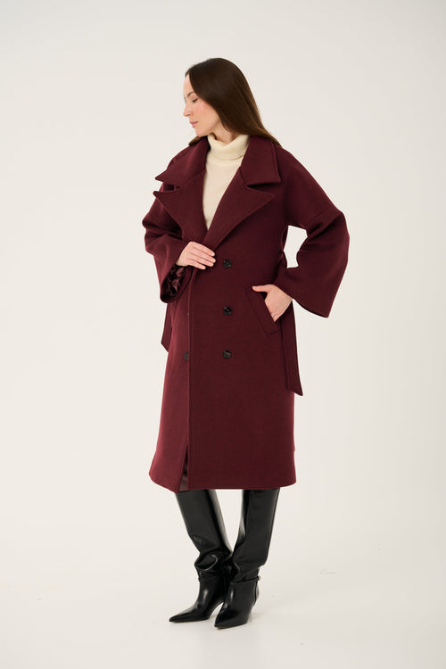 'BORDEAUX' CASHMERE AND WOOL COAT WITH KIMONO-STYLE SLEEVES