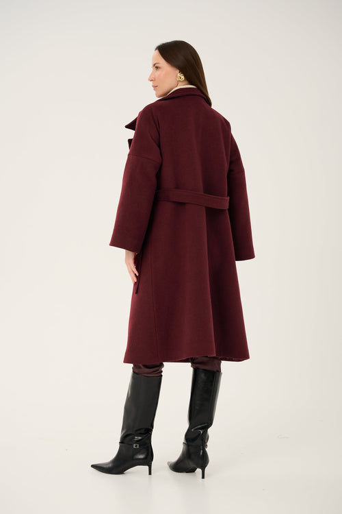 'BORDEAUX' CASHMERE AND WOOL COAT WITH KIMONO-STYLE SLEEVES