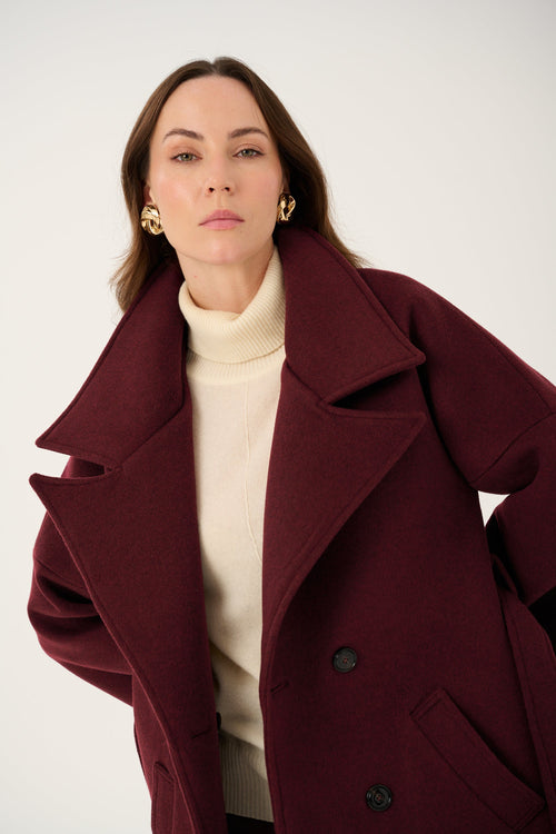 'BORDEAUX' CASHMERE AND WOOL COAT WITH KIMONO-STYLE SLEEVES