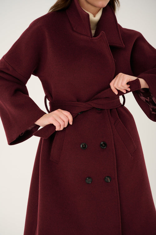 'BORDEAUX' CASHMERE AND WOOL COAT WITH KIMONO-STYLE SLEEVES