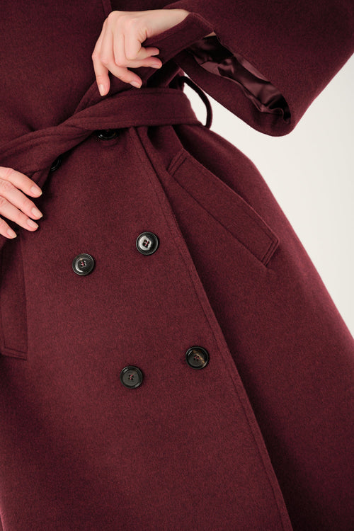 'BORDEAUX' CASHMERE AND WOOL COAT WITH KIMONO-STYLE SLEEVES