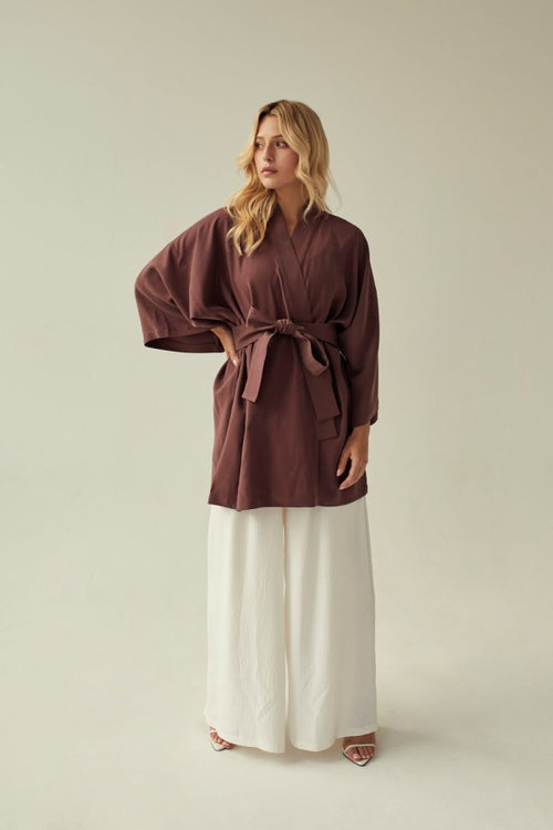 KIMONO DAMSKIE KRÓTKIE ‘OKINAWA PLUM’ 100% CUPRO