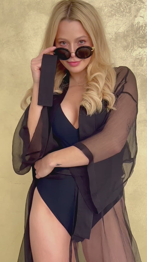 100% SILK BLACK BEACH KIMONO 'LA PROVOCATRICE'