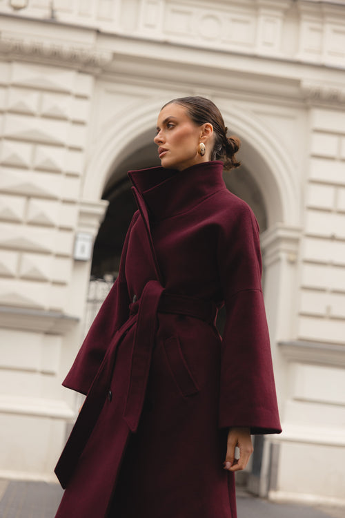 'BORDEAUX' CASHMERE AND WOOL COAT WITH KIMONO-STYLE SLEEVES