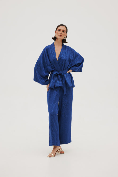 KOMPLET KIMONO I SPODNIE Z WISKOZOWEGO ŻAKARDU – ‘INDIGO SET’
