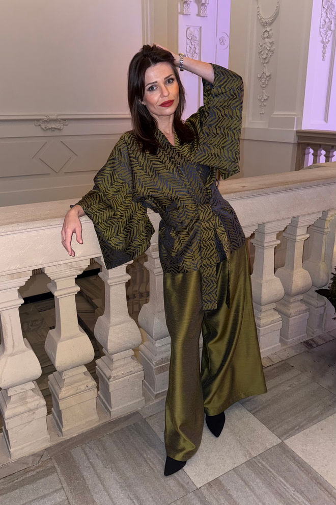 SET ,GOLDEN EVE’ KIMONO I SPODNIE Z WISKOZY