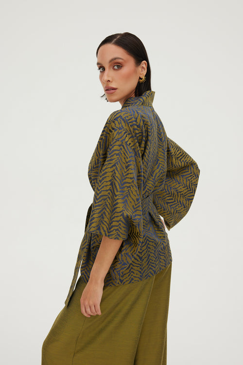 SET ,GOLDEN EVE’ KIMONO HAORI JAPOŃSKIE I SPODNIE Z WISKOZY