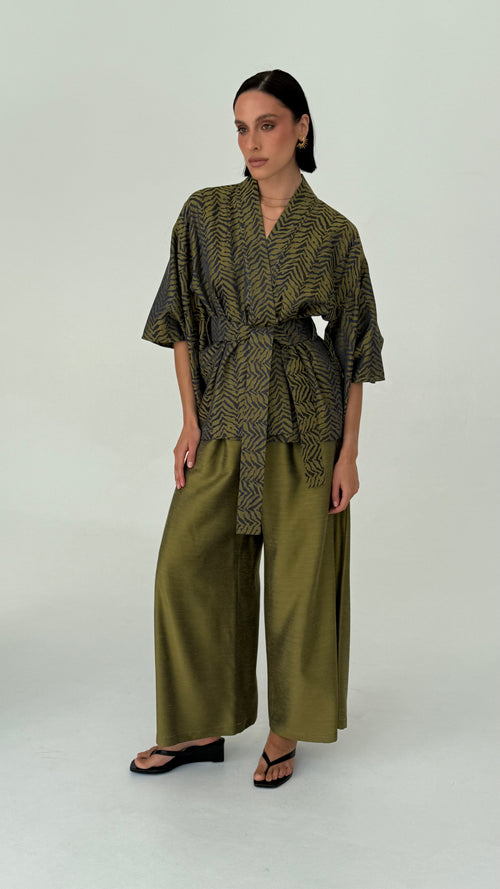 SET ,GOLDEN EVE’ KIMONO HAORI JAPOŃSKIE I SPODNIE Z WISKOZY