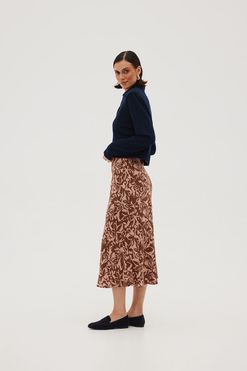 'SEPIA' VISCOSE SKIRT WITH FLORAL PRINT