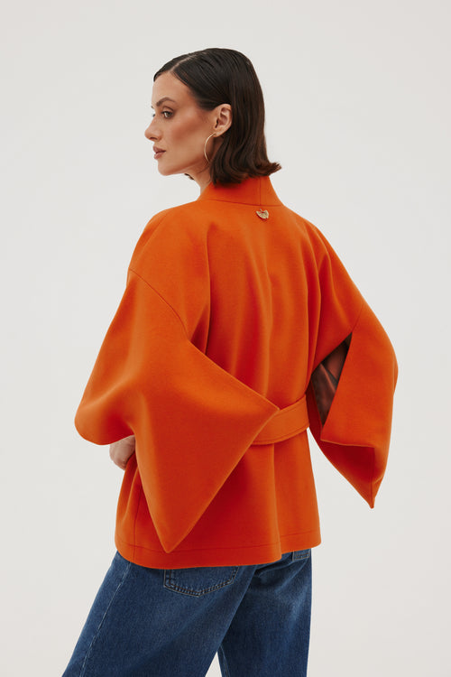 KRÓTKIE WEŁNIANE KIMONO HAORI Z WISKOZOWĄ PODSZEWKĄ – ‘AMBRE’