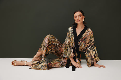 KOMPLET KIMONO I SPODNIE Z WISKOZOWEGO ŻAKARDU – ‘FLAMME SET’