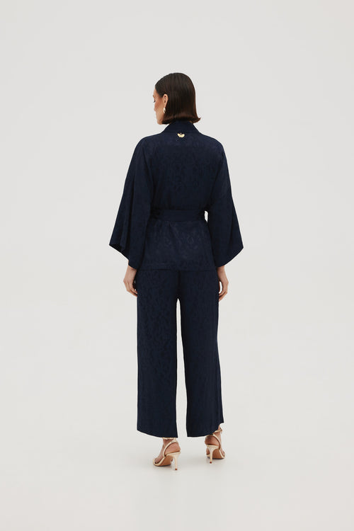 KOMPLET KIMONO I SPODNIE Z WISKOZOWEGO ŻAKARDU – ‘MINUIT SET’