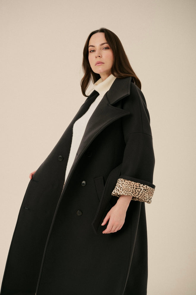 GRAY 'CHARBON' CASHMERE AND WOOL COAT WITH KIMONO-STYLE SLEEVES