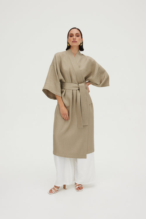 ZŁOTE KIMONO Z WEŁNY I WISKOZY — ‘AL MAHA’