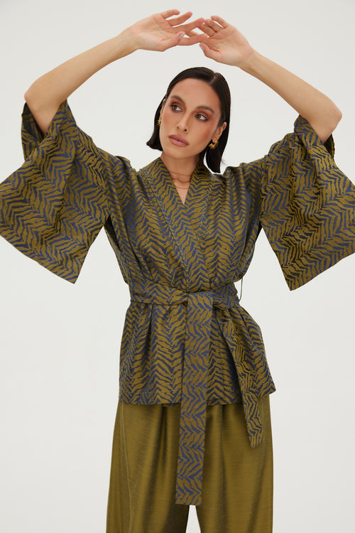 SET ,GOLDEN EVE’ KIMONO HAORI JAPOŃSKIE I SPODNIE Z WISKOZY