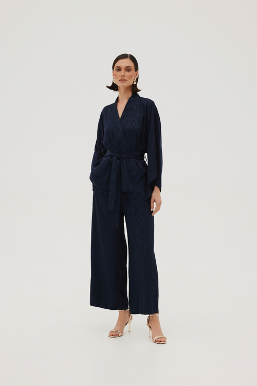 KOMPLET KIMONO I SPODNIE Z WISKOZOWEGO ŻAKARDU – ‘MINUIT SET’