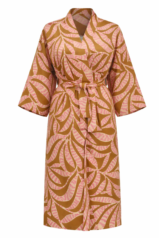 DŁUGIE KIMONO 'BOTANICA' Z WŁOSKIEJ WISKOZY W RÓŻOWY PRINT