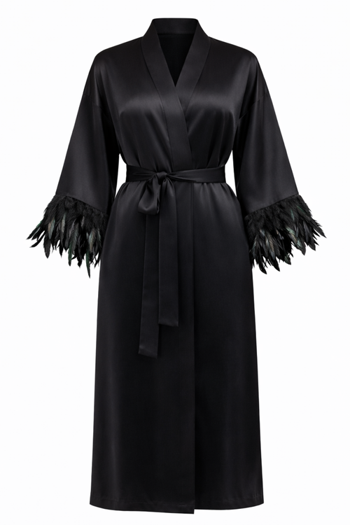 BLACK KIMONO WITH FEATHERS 'BLACK SWAN'