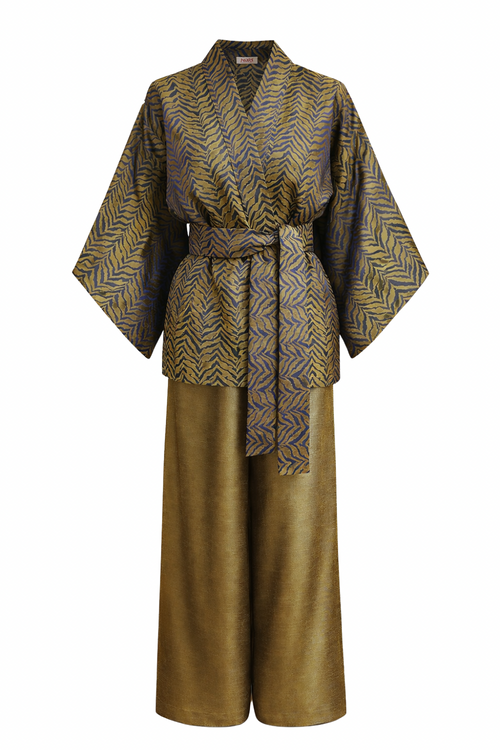SET ,GOLDEN EVE’ KIMONO HAORI JAPOŃSKIE I SPODNIE Z WISKOZY
