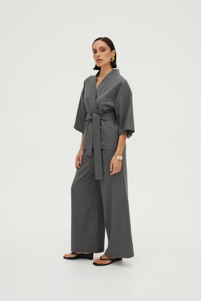 SET KIMONO I SPODNIE ZE 100% WŁOSKIEJ, PRZEWIEWNEJ WEŁNY — ‚GENEVA’