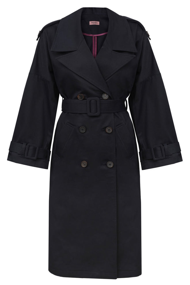 'NUIT' NAVY TRENCH COAT WITH WIDE SLEEVES
