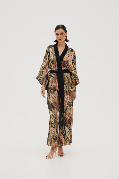 KOMPLET KIMONO I SPODNIE Z WISKOZOWEGO ŻAKARDU – ‘FLAMME SET’