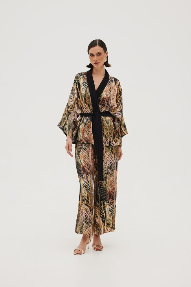 KOMPLET KIMONO I SPODNIE Z WISKOZOWEGO ŻAKARDU – ‘FLAMME SET’