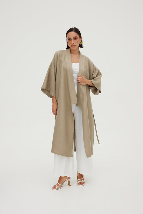 ZŁOTE KIMONO Z WEŁNY I WISKOZY — ‘AL MAHA’