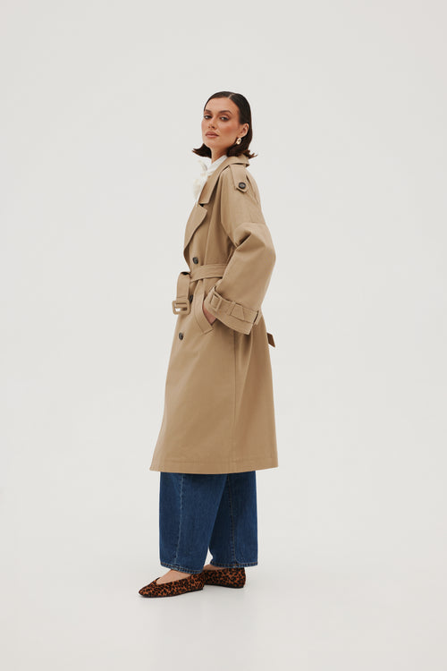 'AURORE' BEIGE TRENCH COAT WITH WIDE SLEEVES