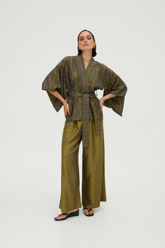 SET ,GOLDEN EVE’ KIMONO HAORI JAPOŃSKIE I SPODNIE Z WISKOZY