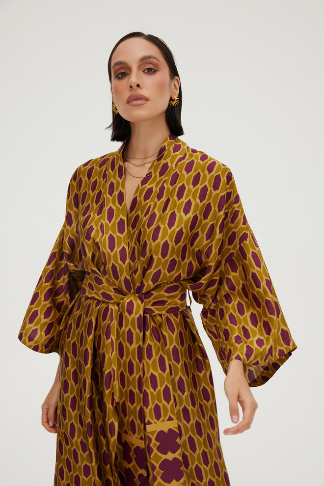 KIMONO Z WISKOZY W GEOMETRYCZNY PRINT — ‚RIAD’