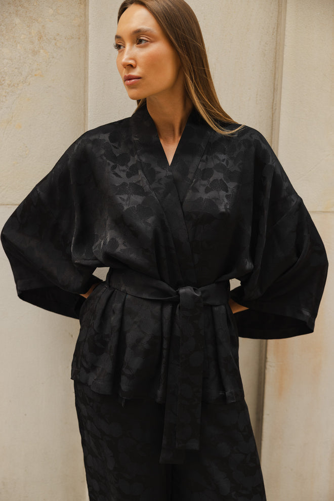 SET ‚GINGKO NOIR’ KIMONO I SPODNIE Z WISKOZY
