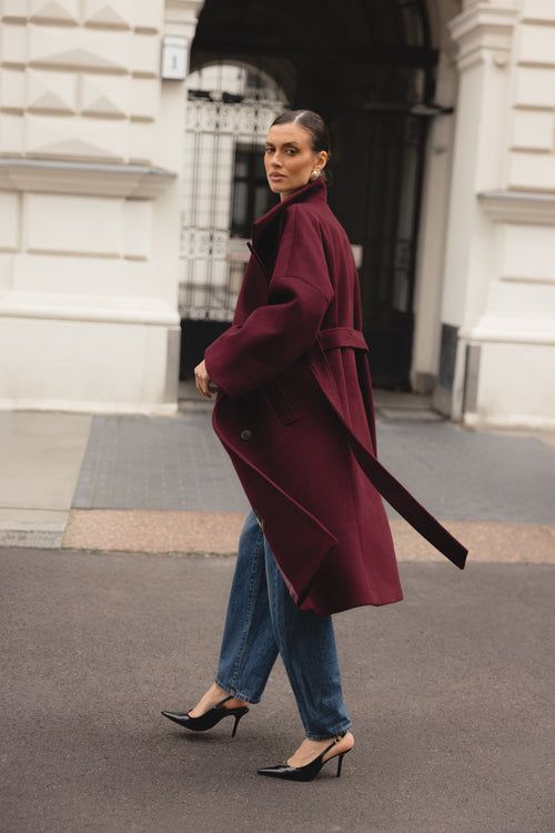'BORDEAUX' CASHMERE AND WOOL COAT WITH KIMONO-STYLE SLEEVES